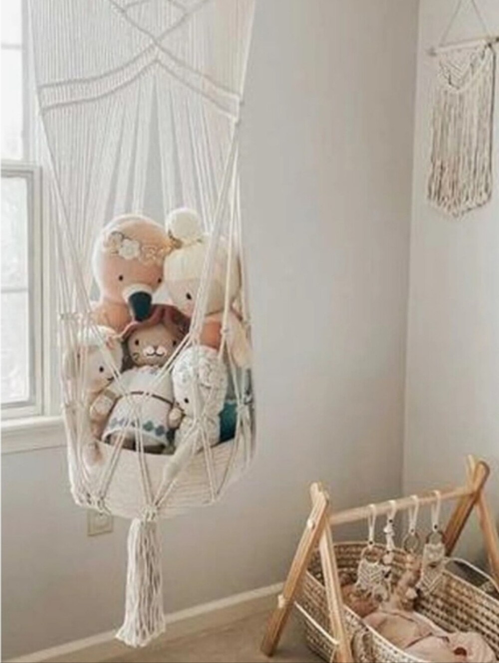 Finn + Emma Cream Macrame Toy  Hanging Basket Nursery Playroom Kifs Baby